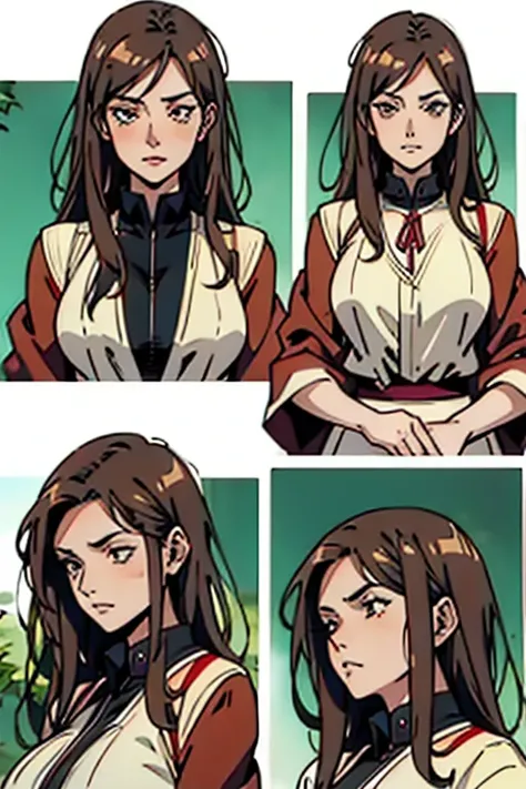 Mature women with long brown hair with lipstick , gentle eyes, holding herbs and meditating extremely angry , manga page with panels and dialogue    