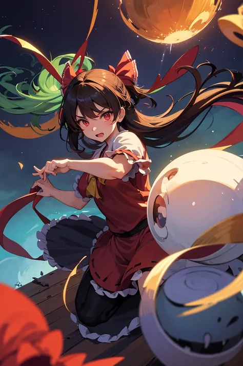 solo 1 girl view, TouHou project, una puta caliente, An adventure the Reimu, which due to a curse has been transformed into Kedama, a little ball of hair, having to fight waves of enemies from an isometric perspective with both ranged attacks and hand-to-h...