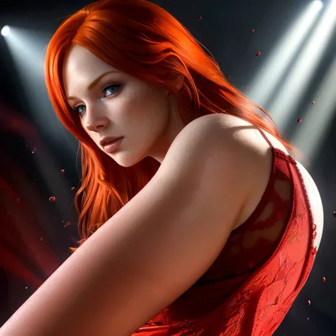 cute red head woman, full body, photorealistic, 8k sharp focus, Hyperrealistic, splash art, concept art, mid shot, intricately detailed, color depth, dramatic, 2/3 face angle, side light, colorful background