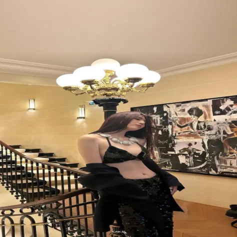 araffe woman in a black dress standing on a staircase, in paris, by Emma Andijewska, wearing intricate black choker, julia sarda, Yoshitomo Nara, 🤬 🤮 💕 🎀, inspired by Hedi Xandt, anna nikonova aka newmilky, 🔥 😎 🕹️ 👀 :2 , blackpink jennie