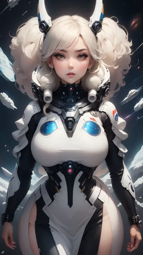 Anime girl in space with a spaceship in the background, thick and smooth warframe thighs, gynoid body, Usa un Space suit, Centaur Astronaut, Retrato Anime Space Cadet Girl, en Space suit, vestido con Space suit, con un Space suit puesto, biomechanical oppa...