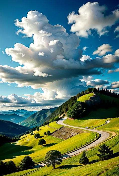 smooth, green hills under a blue sky with some clouds.