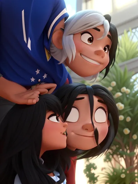 Interracial couple in Disney Pixar style, black hair, high qualiy, best qualityer