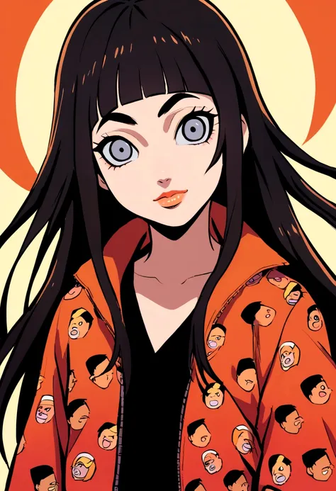 Naruto manga eslito, a girl with long hair with black bangs black eyes, mamga naruto drawing, focus on the eyes/muka, 12 year old girl,