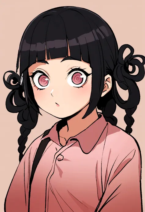 Naruto manga eslito, a girl with long black hair with bangs (Hinata&#39;s hair style) eyes black, mamga naruto drawing, focus on the eyes/muka, 12 year old girl,