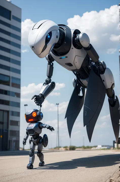 A robot that flies and walks and has a human appearance 