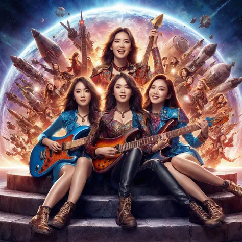 the poster for the movie rocket girls, movie promotional image, fanart, rock movie, promotional art, movie artwork, official artwork, album art, movie promotional art, official fanart, promo art, promotional still, power metal album cover, official poster,...