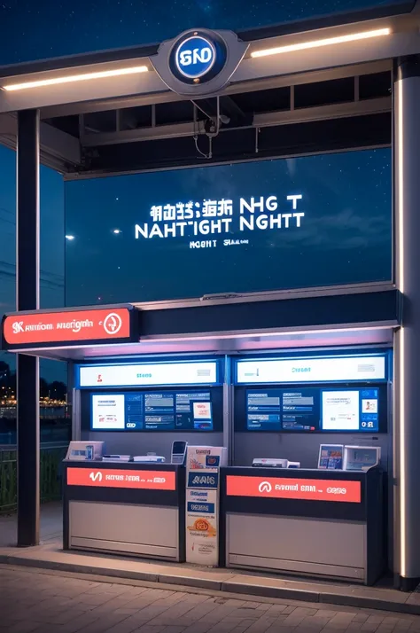 kiosk to sell tickets for a show with the logo ( night station)