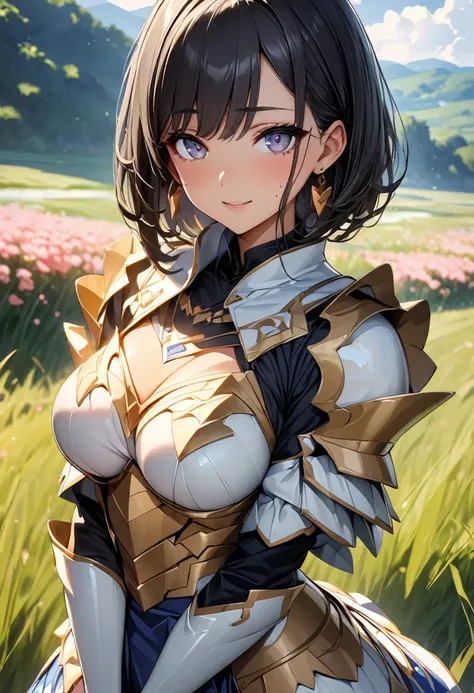 (Perfect Anatomy)、Mastepiece、Ultra High Quality、 8K、masterpiece、Highest quality、Ultra-high resolution、Maximum resolution、Very detailed、Professional Lighting、anime、Adult female、thin、so beautiful、Highly detailed eye、Highly detailed face、Armored Dress, Blue a...