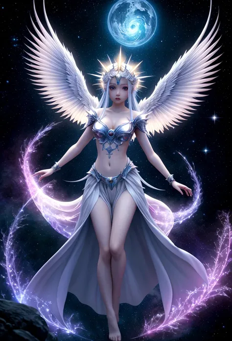 The Radiant Seraphim is a celestial being of pure light and energy, with six wings that radiate divine luminescence. Its form is ethereal and glowing, its eyes shining with an inner light that pierces through darkness. The Seraphim moves with a celestial g...