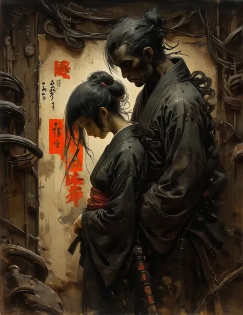 art by Charles Douglas Richardson and Mór Than and John Berke, vengeful and bustling atmosphere, silhouettes, characters outlined against a bright background, evoking intimacy without explicit details, aesthetic of japanese ukiyo, framing, ingenious opus m...