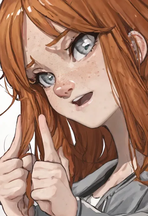 score_9, score_8_up, score_7_up, score_6_up, 3m0t3, ginger hair, middle finger, angry, grumpy, 1girl, freckles, grey eyes, long hair, Fr3ckles,
