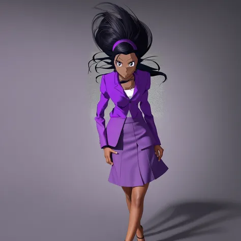 Black anime business woman in a purple skirt suit 