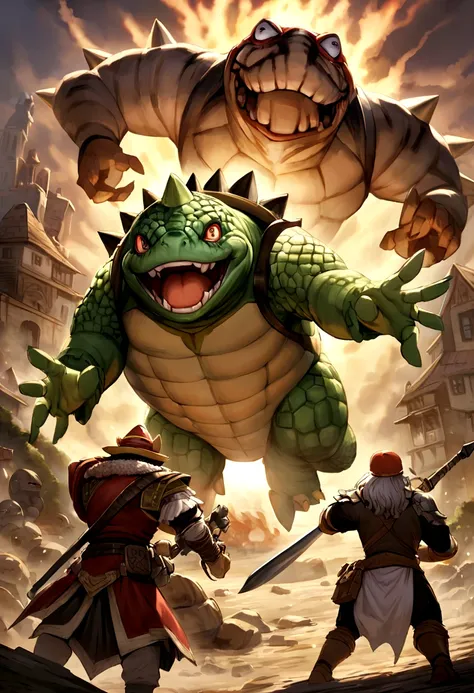 Monstro tartaruga humanoiDe com um sobre tuDo preto e um cinto De utiliDaDes com poções e Duas aDagas, Tortle, RPG, D&D