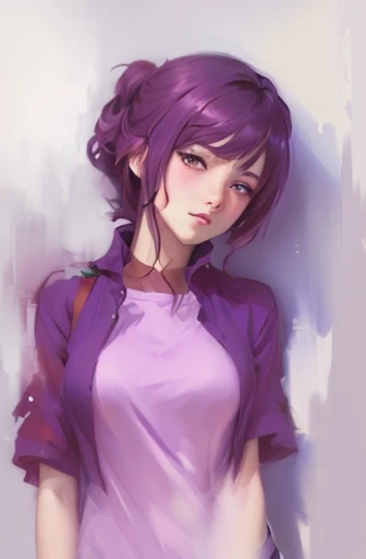 a close up of a person with a purple shirt and a purple shirt, speedpaint, unknown artstyle, semirealistic anime style, anime style portrait, painttool sai, an expressive digital painting, in an anime style, portrait of anime woman, inspired by Rei Kamoi, ...