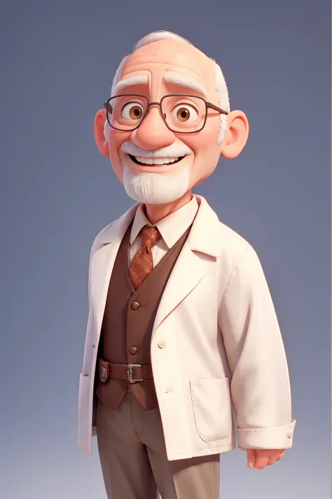 and old and bald doctor on a white background. doctor coat. smile.