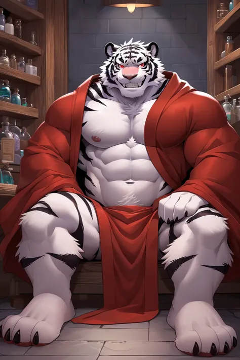 (sfw:1.5), male focus, Pharmacy师, Handsome 1boy, solitary，protrait photo，single, (Black nails, Black claws, White feet, White feet底板:1.4), White hair, White skin, (Black tiger stripe:1.5), (Black tiger stripes on arms, Black tiger stripes on legs, Black st...