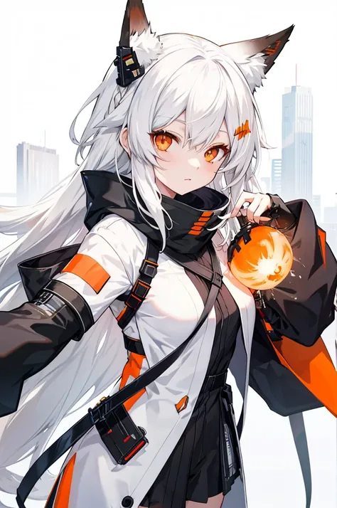 anime girl with long hair and a orangeeyes, arknights , white haired fox, girls frontline style,1girl