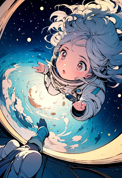 Girl looks at a winter in space, art, beautiful illustration