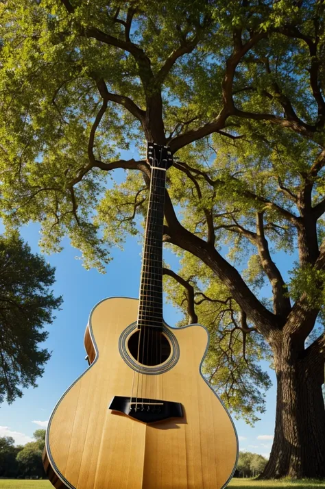 A guitar under an oak tree 