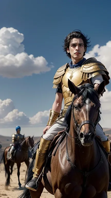 characters: Alejandro Magno, Darius III.
Description: Alejandro, now a bold and determined young man, with an intense and confident look.
Era: 331 a.C., early hellenistic period.
outfit: Alexander in Greek armor, Darius III en vestimenta persa elaborada.
P...