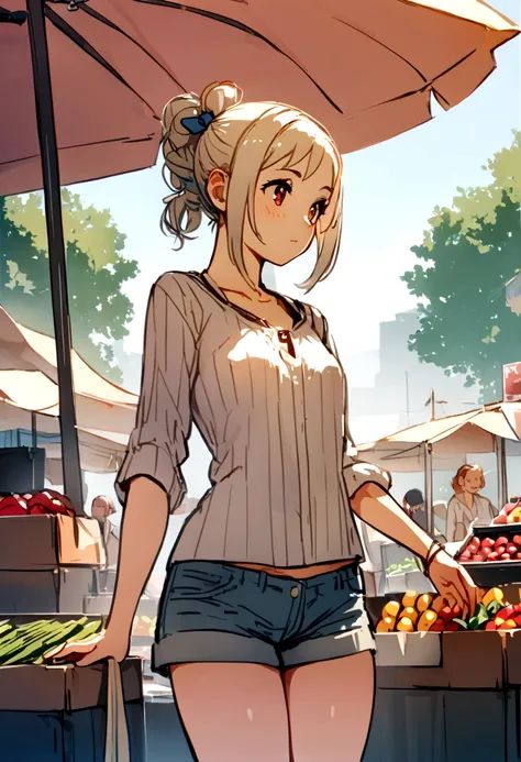 Girl with short clothes at the market 