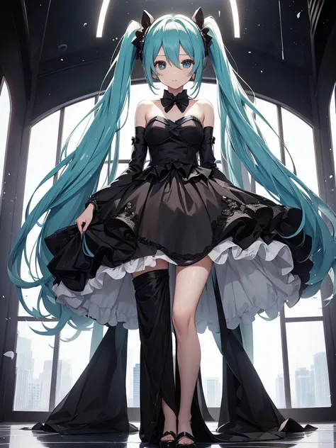 hatsune miku, black color wedding dress, very cute, very shame