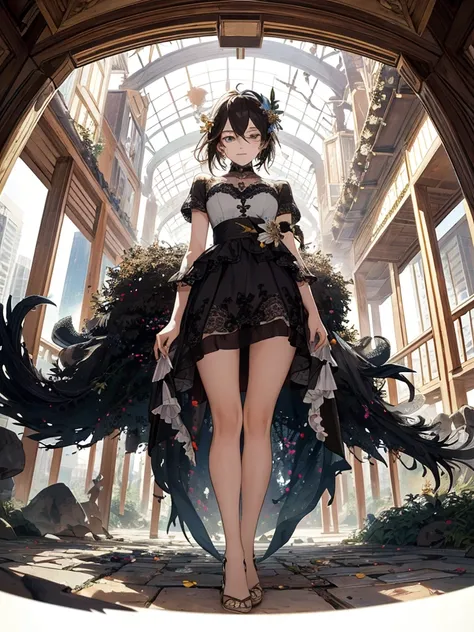 Absurd, high resolution, ultra-detailed, (1 girl:1.3), broken, design a beautiful temple scene, intricate architecture, lush gardens, and a sense of peace and spirituality. Broken, creating an image of a destructive demon with terrifying features, dark pow...