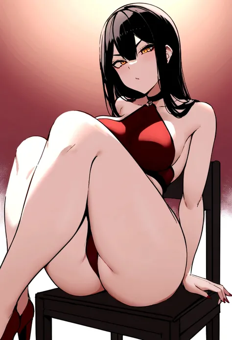 (auta resolution,best qualityer)1 Girl sitting on a chair, in a sexy position, with a bloodthirsty look 