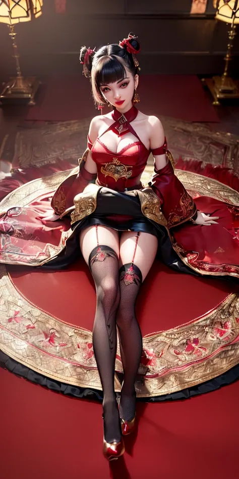 ((Raw photography,top-quality,hight resolution,Ray tracing,nffsw,Best Quality,Post-processing,portlate.3d,),(( Dark red BDSM,Glossy black bondage with gorgeous embroidery in gold,)Leather Long Skirt)),Short black hair,Big breasts that emphasize cleavage:2....