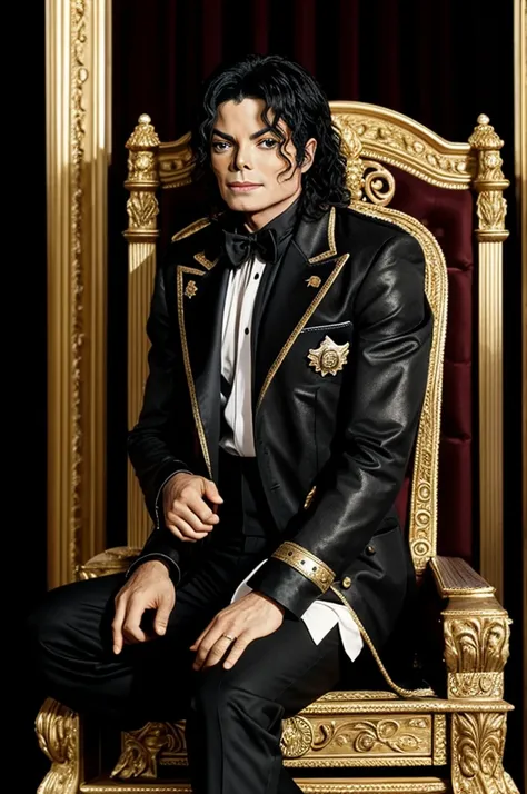 Make michael jackson sitting on a throne as king