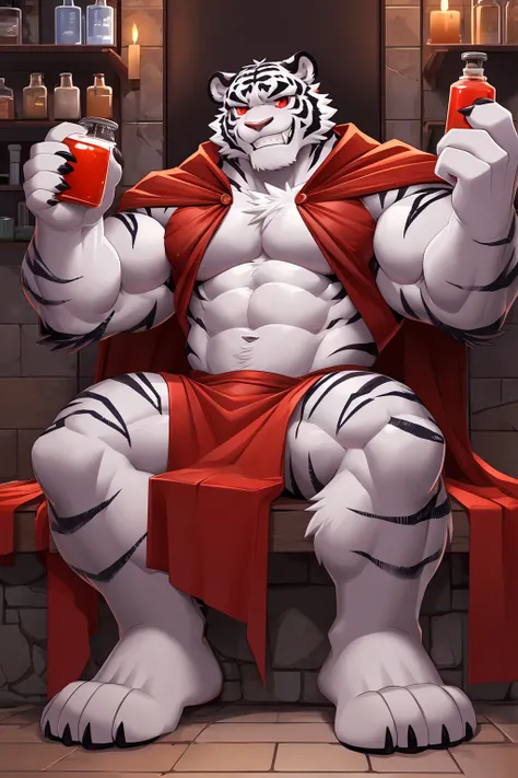 (sfw:1.5), male focus, pharmacist, Handsome 1boy, solitary，protrait photo，single, (Black nails, Black claws, White feet, White feet底板:1.4), White hair, White skin, (Black tiger stripe:1.5), (Black tiger stripes on arms, Black tiger stripes on legs, Black s...