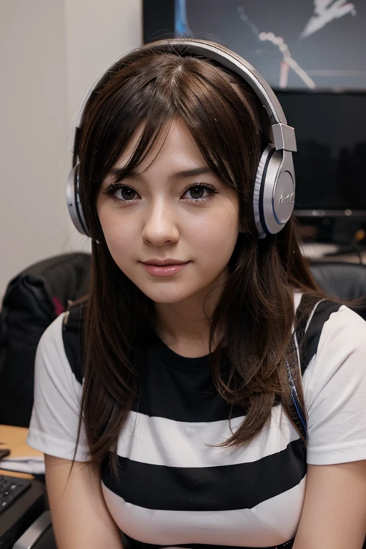 Can you draw an cute 
anime girl, with a headphone like a gamer and add a name on the bottom that say REIKO