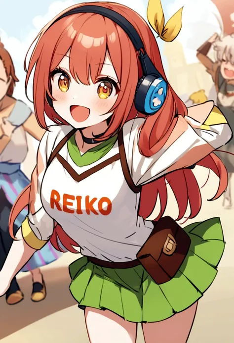 Can you draw a cute 
Anime girl, with a headphone like a gamer and add a name on the bottom that say REIKO on it