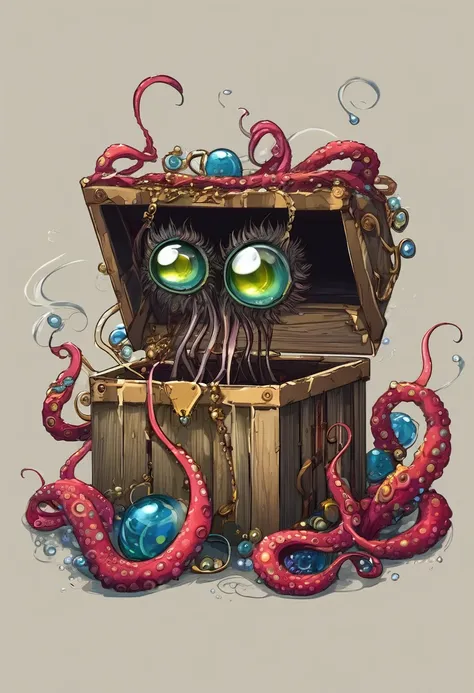 Strange box monster，A big eye，Long tentacles，Scattered jewelry