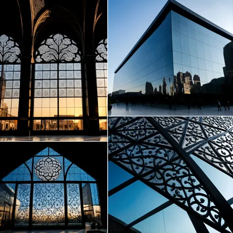 glass-rich architecture、arabesque pattern、perspective angle、super detailed photos