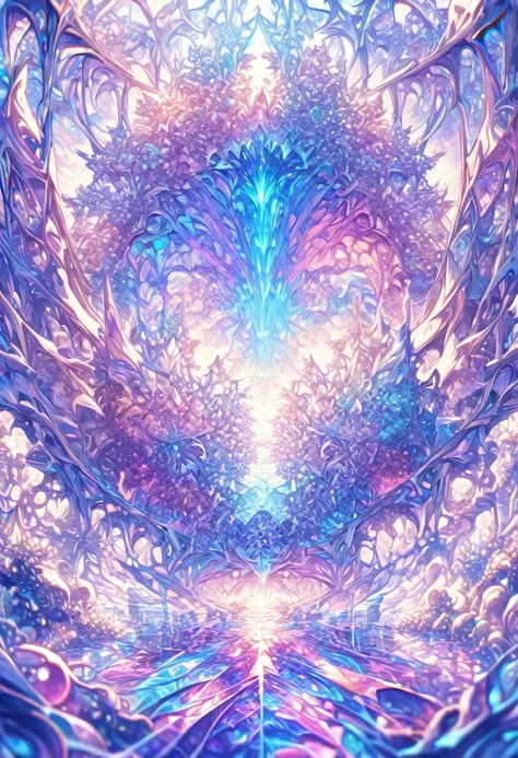 ((masterpiece)), (anime:1.3), ((Highest quality)), (Abstract art:1.5), (High resolution), (pale colour), Wide Shot, (Fractal structure:1.5), , landscape, (beautiful), (Biological atmosphere), deep sea, (pretty girl),  beautiful白い髪,  transparent　Glass　ice　m...