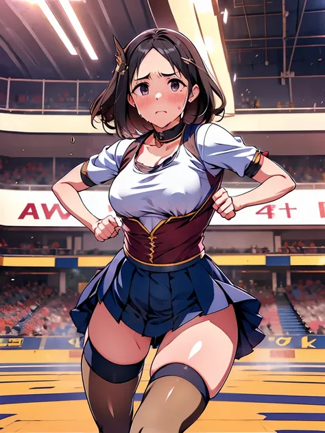 Many daughters、Painful expression、shout、Best image quality、High resolution、masterpiece、super high quality、Arena、Run、颯爽とRun、Sweaty、Very short pleated skirt、Heavy breathing、Blushing、4K quality、Black Pantyhose、Voluptuous thighs