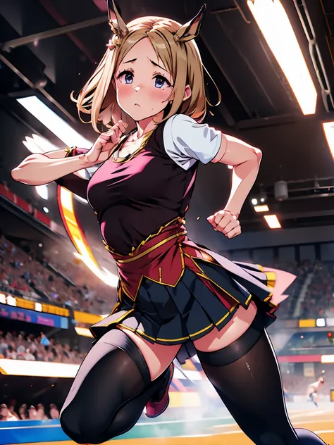 Many daughters、Painful expression、shout、Best image quality、High resolution、masterpiece、super high quality、Arena、Run、颯爽とRun、Sweaty、Very short pleated skirt、Heavy breathing、Blushing、4K quality、Black Pantyhose、Voluptuous thighs