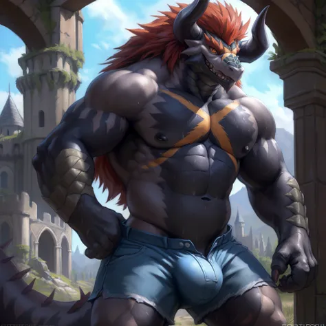 (((solo))), a beautiful and detailed portrait of a huge male feral dragon, anthro batzz, demon lord dragon batzz, black nipples, buff, dragon tail, kenket, Ross Tran,ruan jia, trending on artstation,foxovh, cenematic lighting, vip, body, full body, close u...