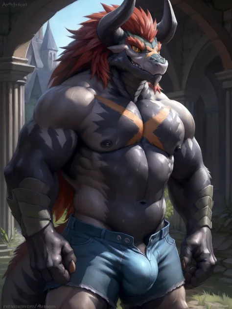 (((solo))), a beautiful and detailed portrait of a huge male feral dragon, anthro batzz, demon lord dragon batzz, black nipples, buff, dragon tail, kenket, Ross Tran,ruan jia, trending on artstation,foxovh, cenematic lighting, vip, body, full body, close u...