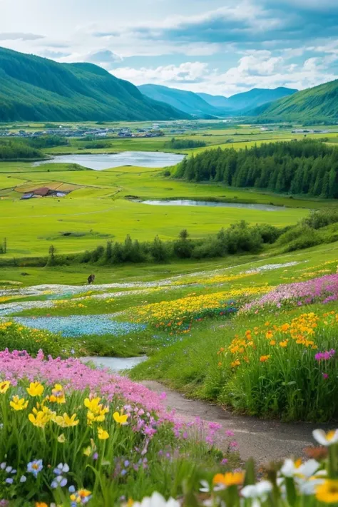 Moomin Valley-like grasslands and colorful flowers