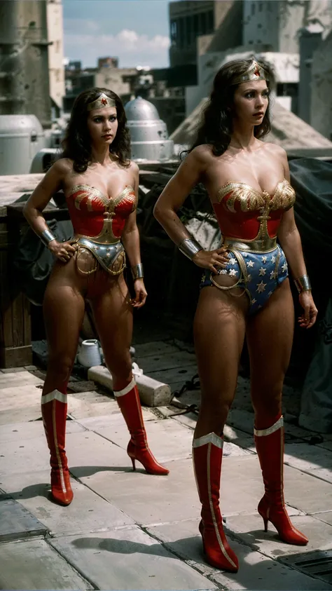 Masterpiece, Best quality, (Solo), (1girl), (photorealistic1.4), (epiCRealLife:1.0), (large breast), (cleave), (European model),, (j4nu4ryj0n3s). (Wonderwoman768 ), (lynda-carter-ww-costume), (black hair), (blue eyes),  (earring), (demure), (bodysuit),, (t...