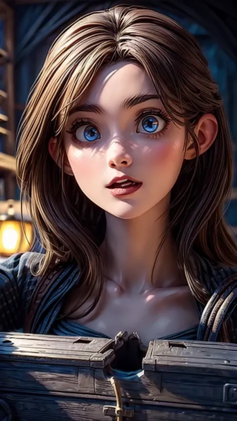 A girl ((getting sucked into a mimic box)), highly detailed face, beautiful eyes and lips, intricate details, cinematic lighting, dramatic shadows, fantasy, digital art, vibrant colors, photorealistic, 8k, best quality, masterpiece