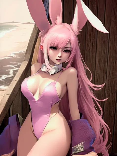 there is a woman with pink hair and a rabbit ears, final fantasy style 14, Final Fantasy 1 4, final fantasy 14 sharp, Final Fantasy 1 4 screenshot, Final Fantasy XIV, final fantasy character, rabbit ears, wearing cybernetic rabbit ears, pale, pointed ears,...