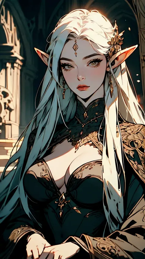 { - anatomy error}(Masterpiece - Ultra-detailed, very high resolution) Prepare to be enchanted by a true masterpiece that combines ultra-detailed art with high-resolution rendering. . meman. This work depicts a mesmerizing adult elf with long white hair (1...