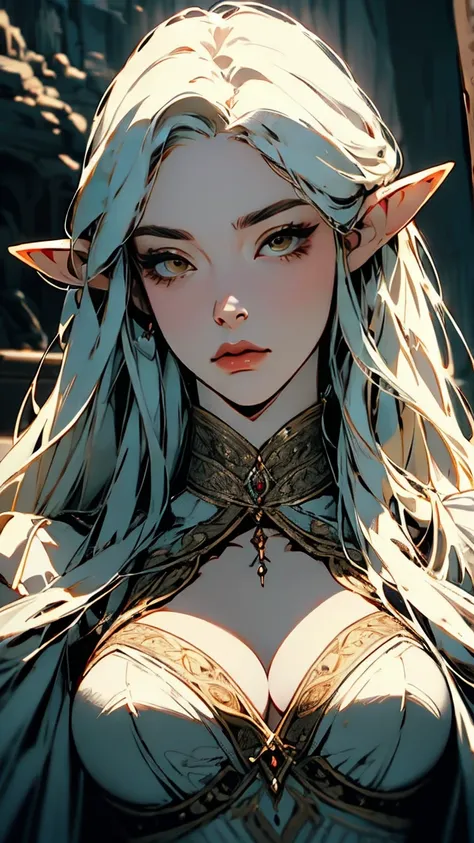 { - anatomy error}(Masterpiece - Ultra-detailed, very high resolution) Prepare to be enchanted by a true masterpiece that combines ultra-detailed art with high-resolution rendering. . meman. This work depicts a mesmerizing adult elf with long white hair (1...