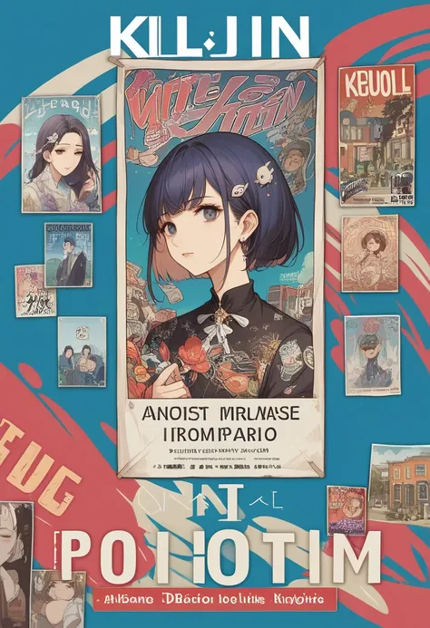 there is a poster of a girl with a blue background, a poster inspired by Gang Hui-an, tumblr, graffiti, anime cover, album art cover, album artwork, official artwork, album cover, album art, [ floating ]!!, e-girl, e - girl, official poster, promo poster, ...