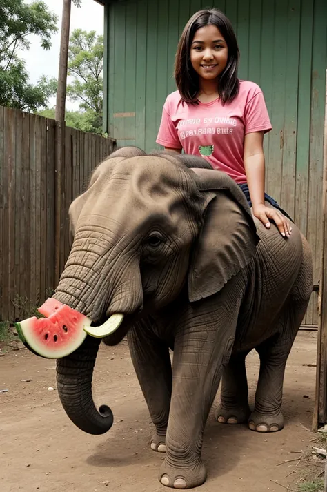 A poor girl made a huge elephant out of watermelon.