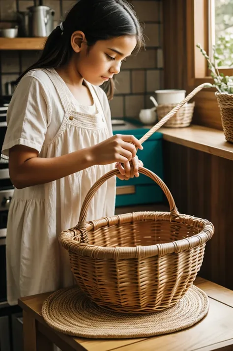 girl making a basket